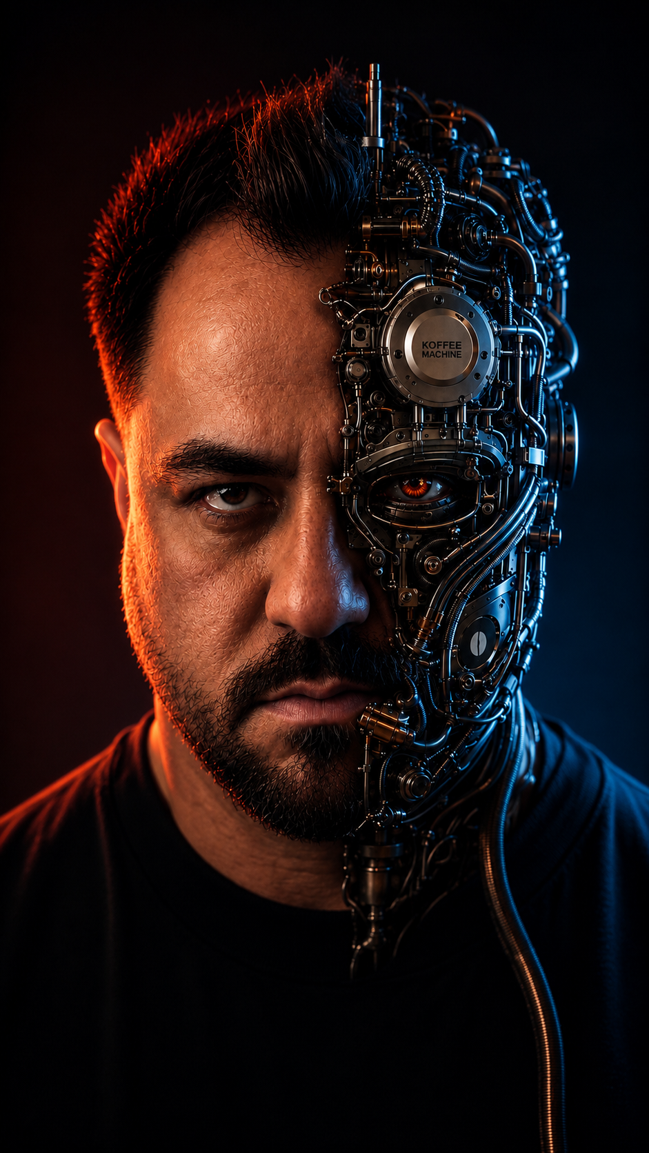 KOFFEE MACHINE artist portrait expressing human and machine duality